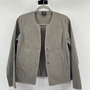Eileen Fisher Army Green Utility Jacket Womens Petite S Minimal 3 Button Pockets